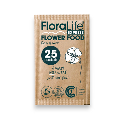FloraLife Fresh-Cut Flower Food - Sachet Multi-Nutrient & Hydration Solution - 25 Packets 10gr Recyclable Paper Packets