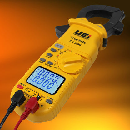 UEi DL389B Digital True RMS Clamp Meter, HVAC 4000 Counts Auto Ranging Voltmeter, Measures AC & DC Volts AC Amps AC/DC Microamps Temperature Frequency Resistance Capacitance Duty Cycle NCV Diode Test