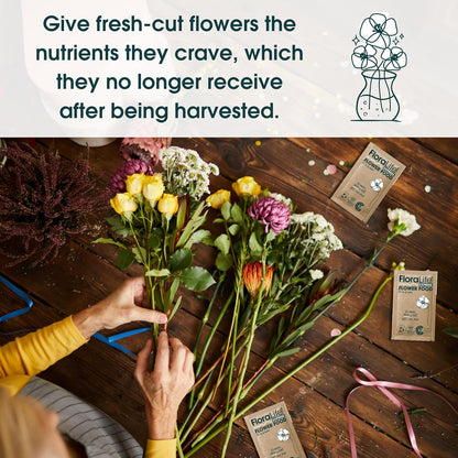 FloraLife Fresh-Cut Flower Food - Sachet Multi-Nutrient & Hydration Solution - 25 Packets 10gr Recyclable Paper Packets
